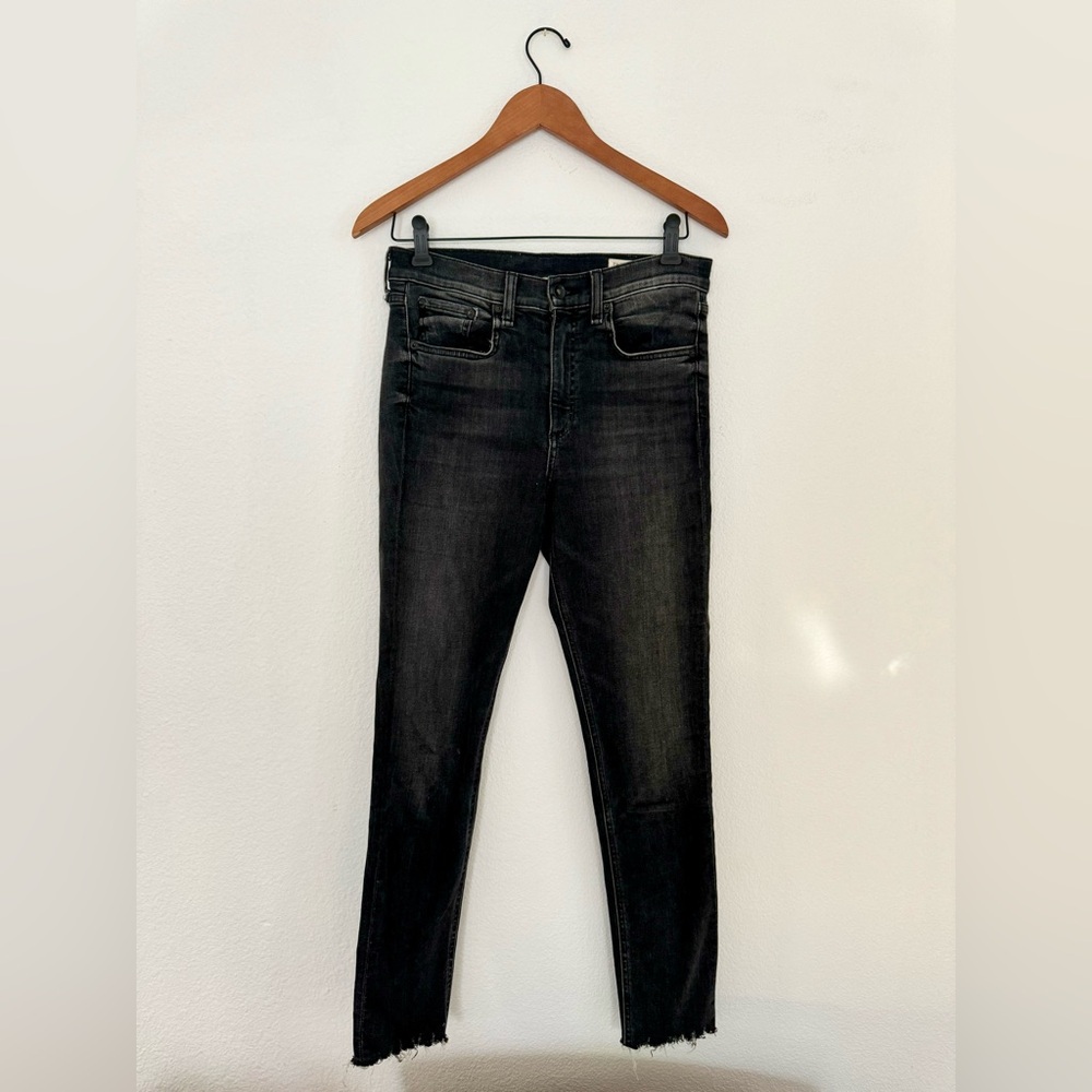 Rag & Bone stretch high-waist dark grey jeans with distressed cuffs